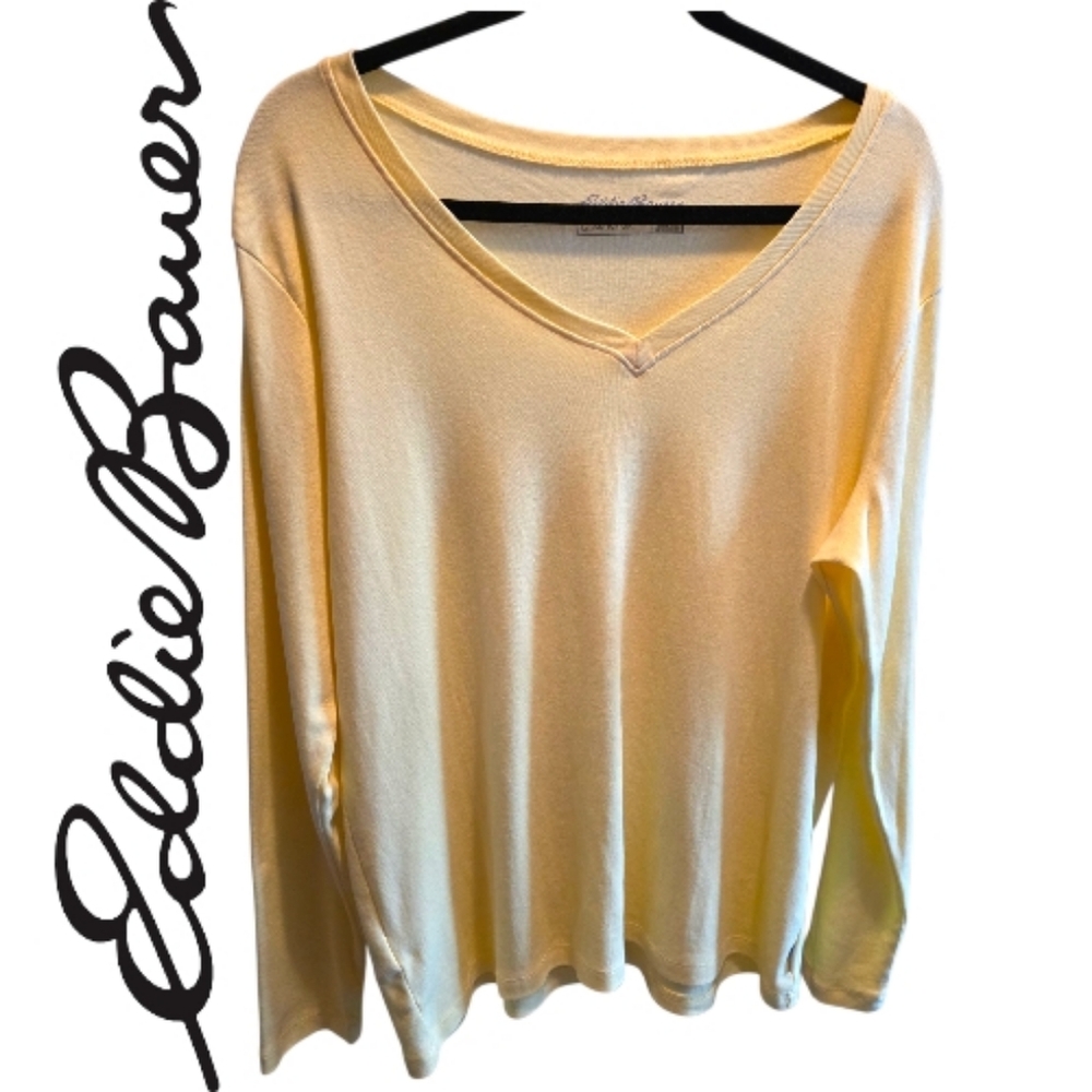 Eddie Bauer Light Yellow Long Sleeve V Neck Top Plus Size 2XL
